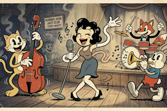 create 2d rubber hose tradition cartoon style