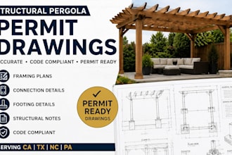 design structural pergola permit drawings in ca tx nc and pa