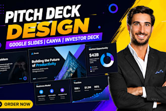 design goggle slide canva slide, or investor pitch deck for startup presentation