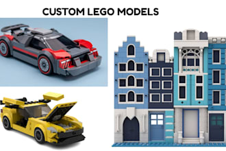 design custom 3d lego model, lego moc, technic car, bike, house, xml part lists