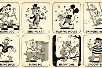 make a vintage cartoon rubber hose cartoon design