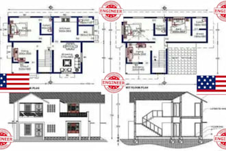 do house city permit drawings,  floor plans, elevations, deck and framing