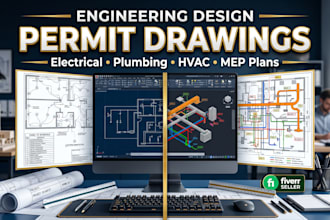 electrical drawings, mep plans, plumbing and hvac drawings for permit