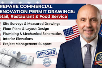 prepare commercial renovation permit drawing for retail restaurant food service