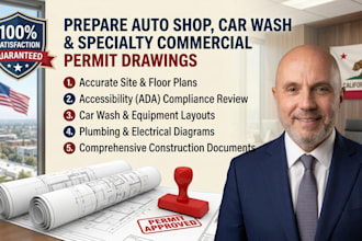 prepare auto shop car wash and specialty commercial permit drawing