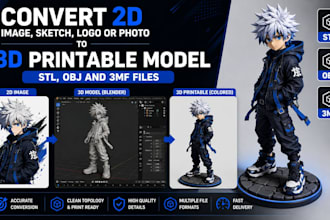 convert 2d image, sketch, logo or photo to 3d printable stl, obj, and 3mf model