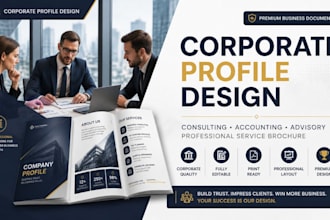 create a corporate consulting, accounting firm profile document service brochure