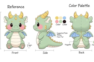 design custom plushie reference sheet stuffed animal character or ych concept