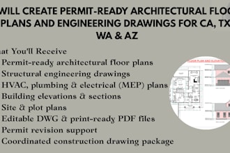 create permit ready architectural floor plans for ca tx wa az engineer drawing
