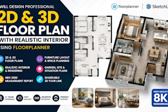 design 2d 3d floor plan, interior rendering with floorplanner or archicad
