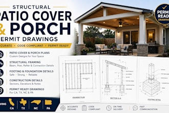 design patio cover and porch structural permit drawings in ca tx nc and pa