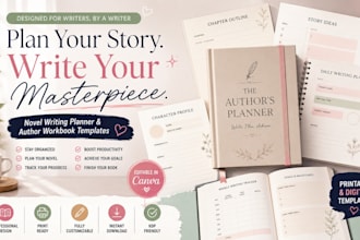 novel writing planner template printable author  book workbook hardcover