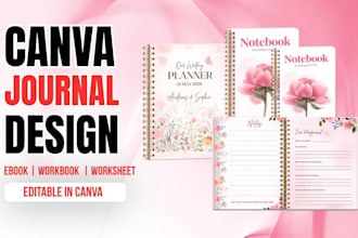 design, redesign editable canva journal, printable digital planner for etsy, kdp