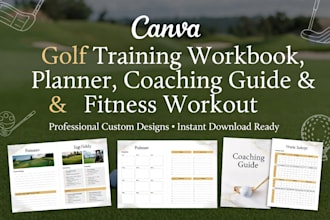 design canva golf training workbook, planner, coaching guide and fitness workout