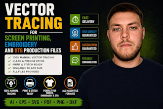do vector tracing for screen printing, embroidery, decal, dtg production files