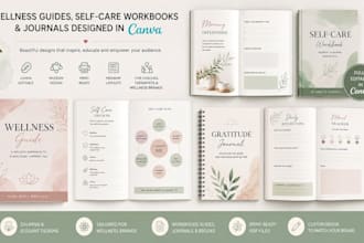 design wellness guide, self care workbook and journal in canva