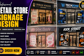 design retail store signage, window graphics and promotional shop signs