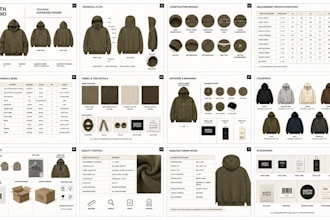 design streetwear, hoodie, and fashion apparel tech packs with flat sketches