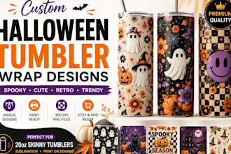 design halloween tumbler wrap png for etsy, sublimation and pod
