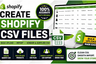create shopify CSV files, bulk products upload, import vendor supplier CSV files