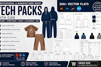 design clothing, streetwear, denim, activewear and bag tech packs with cad