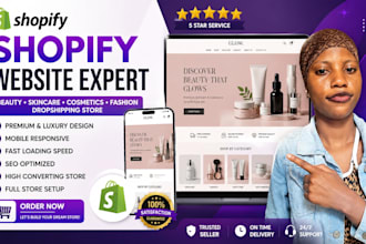 design a shopify website, shopify store, beauty, skincare, cosmetics website