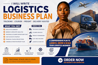 write logistics business with trucking courier freight trucking delivery routes