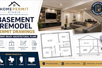 design basement finishing permit drawings in ca tx il and pa