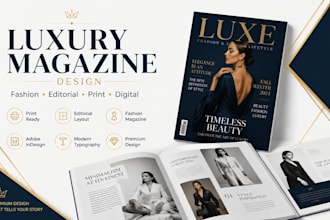 design a luxury magazine, fashion magazine and editorial layout