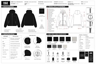 design hoodie tech pack, apparel mockup, clothing tech pack for manufacturing