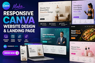 design responsive canva website, canva landing page or business website