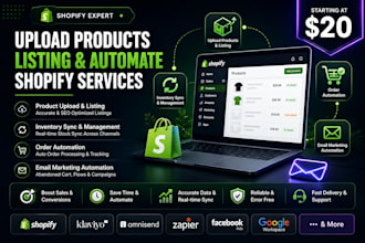 upload products listing automate shopify inventory sync order email marketing