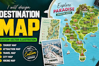 design destination map, tourist map, attraction map, custom vector illustration