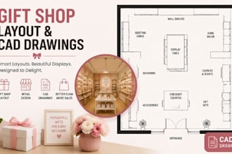 create gift shop layout, retail floor plan store cad drawings