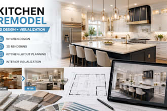 design modern kitchen remodel with layout planning and realistic 3d rendering