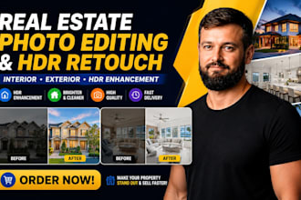 edit and retouch  real estate , interior, and exterior photos or retouch hdr