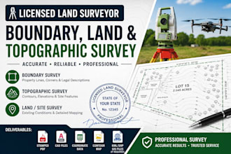 licensed land surveyor create boundary land and topography survey with stamp