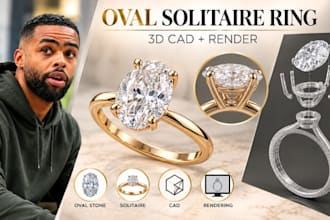oval solitaire engagement ring cad modeling, photorealistic rendering concept