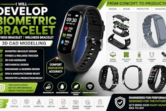 develop fitness biometric bracelet, wearable health 3d cad modelling prototype