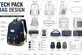 create bag tech pack handbag design duffle bag tote bag flat sketch for backpack