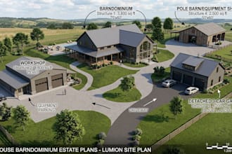 design farmhouse barndominium, pole barn, detached garage and workshop plans