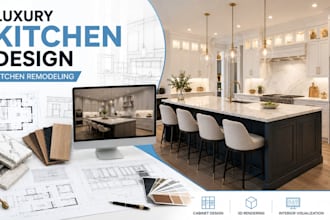 design luxury kitchen remodels with cabinets, materials and realistic 3d renders