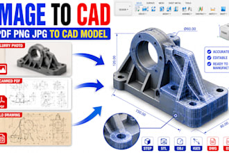 redraw product designs from image pdf into cad model technical drawings