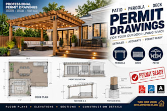 create pergola, deck, fence, gazebo, adu, garage patio drawings for permits