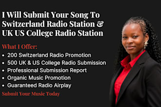 submit your song to 200 switzerland radio stations 500 US college radio stations
