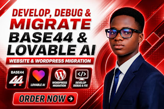 develop, debug, and migrate base44 and lovable ai website, wordpress migration