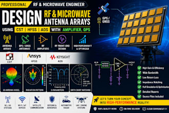 design rf and microwave antenna arrays using cst, hfss, ads with amplifier, gps