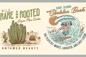 draw vintage graphic illustration and retro for merch