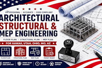 design mep engineering plan structural, floor plan for hawali,utah,ohio, mo,az