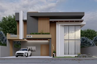 produce photorealistic exterior render from elevation plan, multi family home